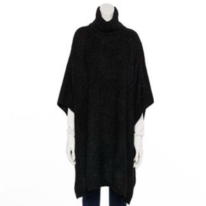 Cejon Black Knit Poncho Turtleneck One Size NWT